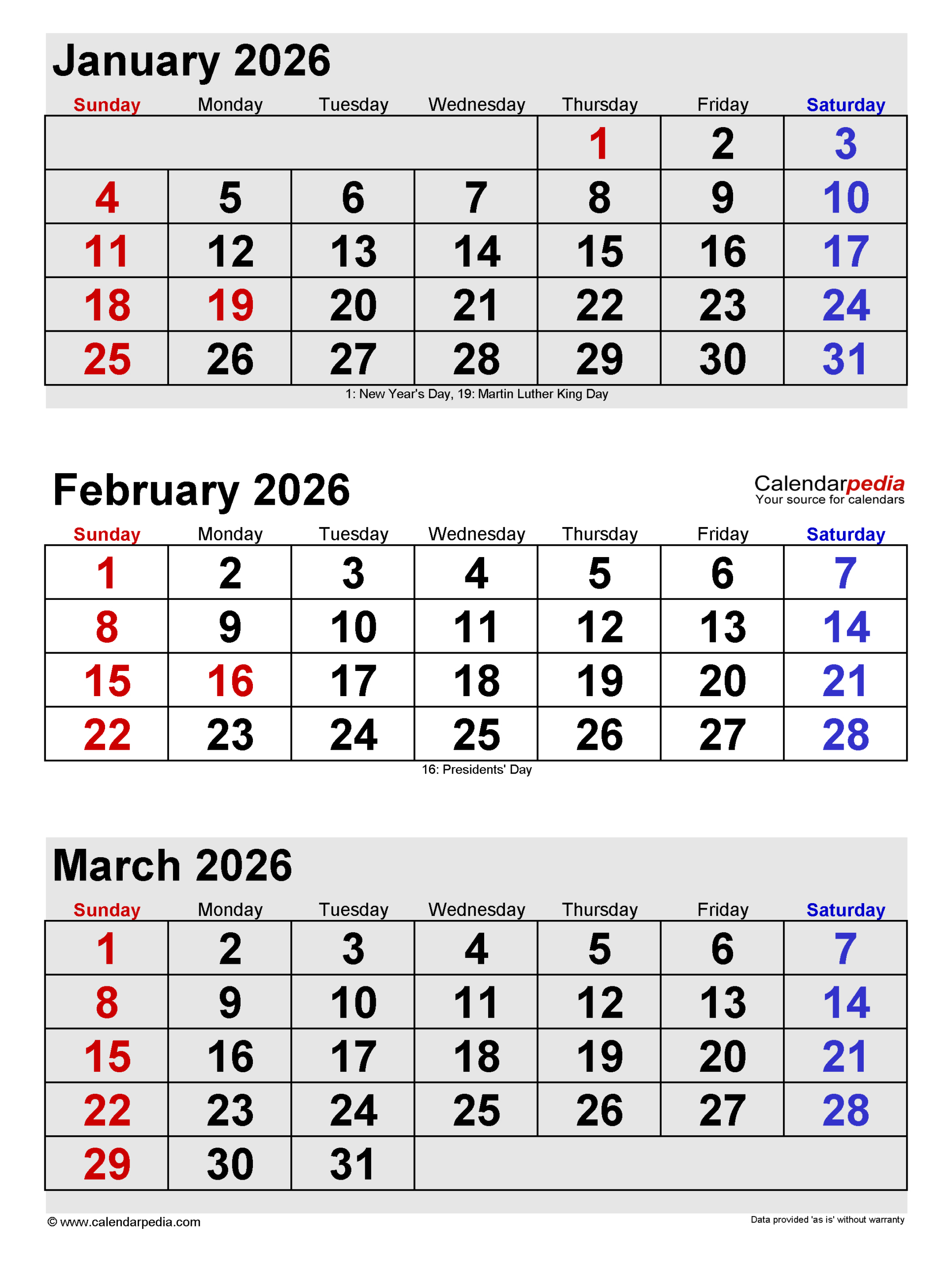February 2026 Calendar | Templates For Pdf, Excel And Word throughout Printable Calendar January February March 2026