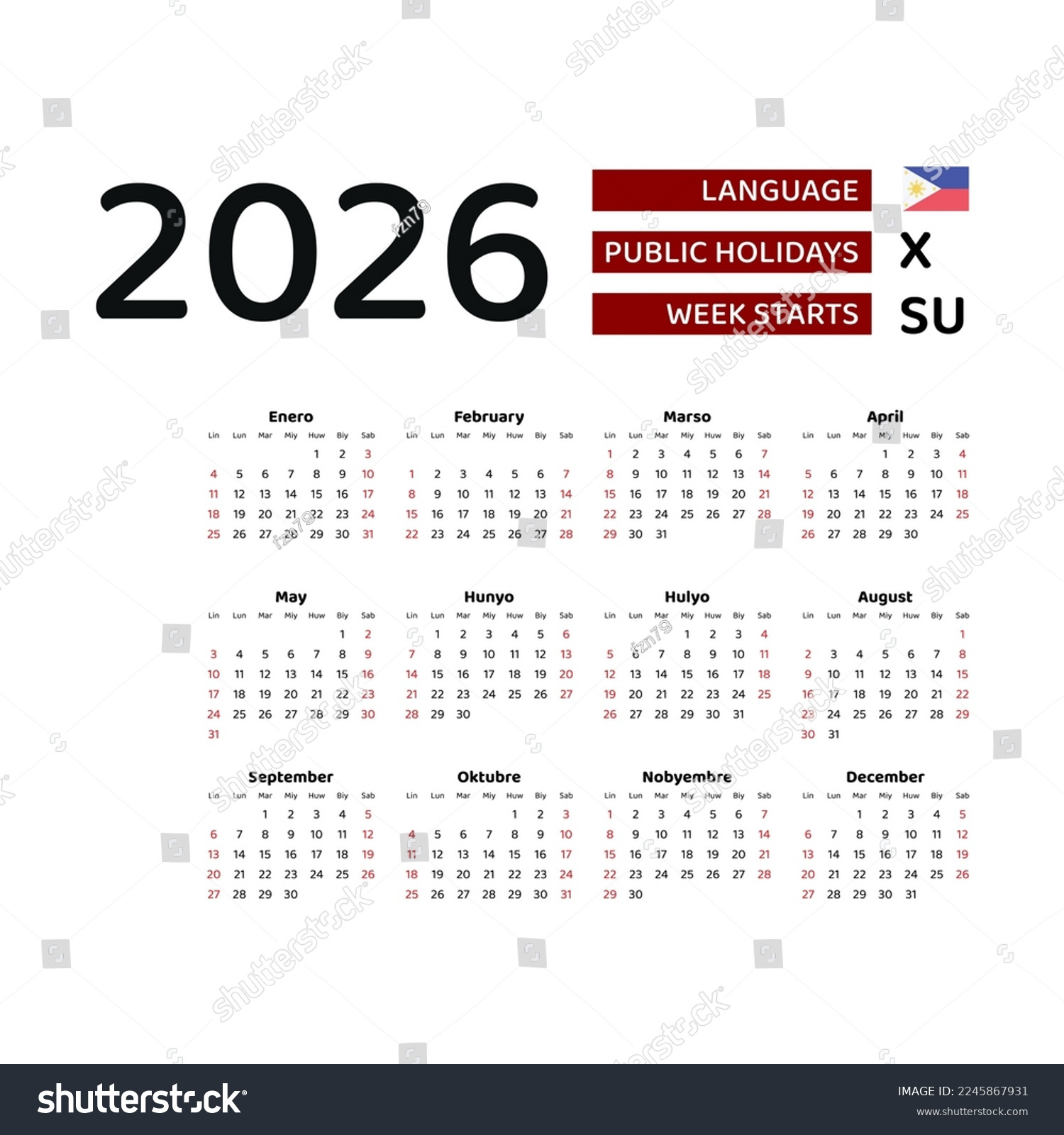 February Holiday Philippines Calendar 2026 Filipino Language for 2026 Calendar Printable Philippines
