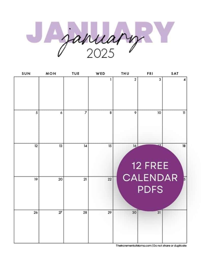 Free 2025 Monthly Calendar Template - January To December in January - December 2025 Calendar Printable