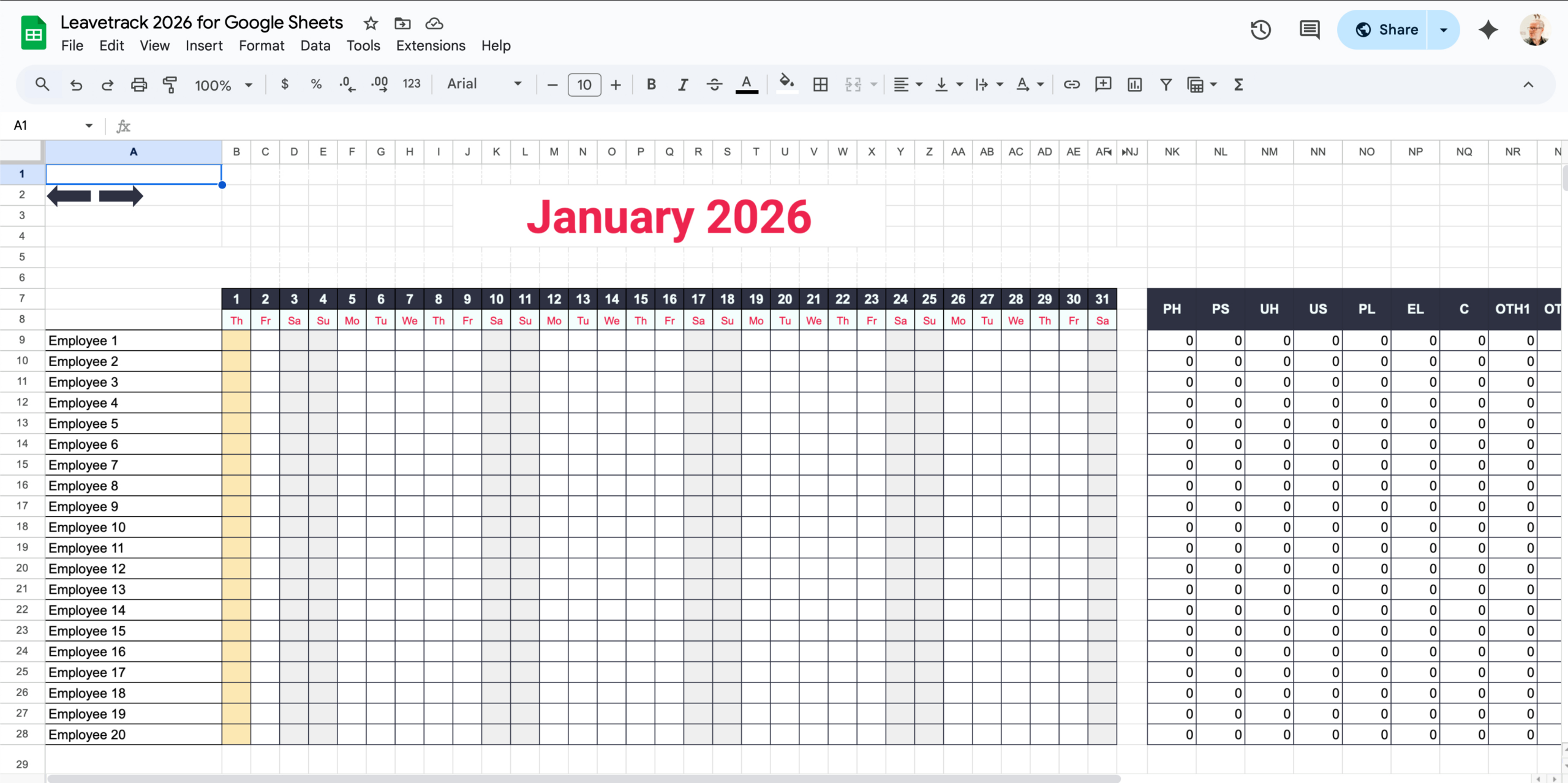 Free 2026 Excel And Google Sheets Holiday Planner - Employee Leave with Absence Calendar 2026 Free Download