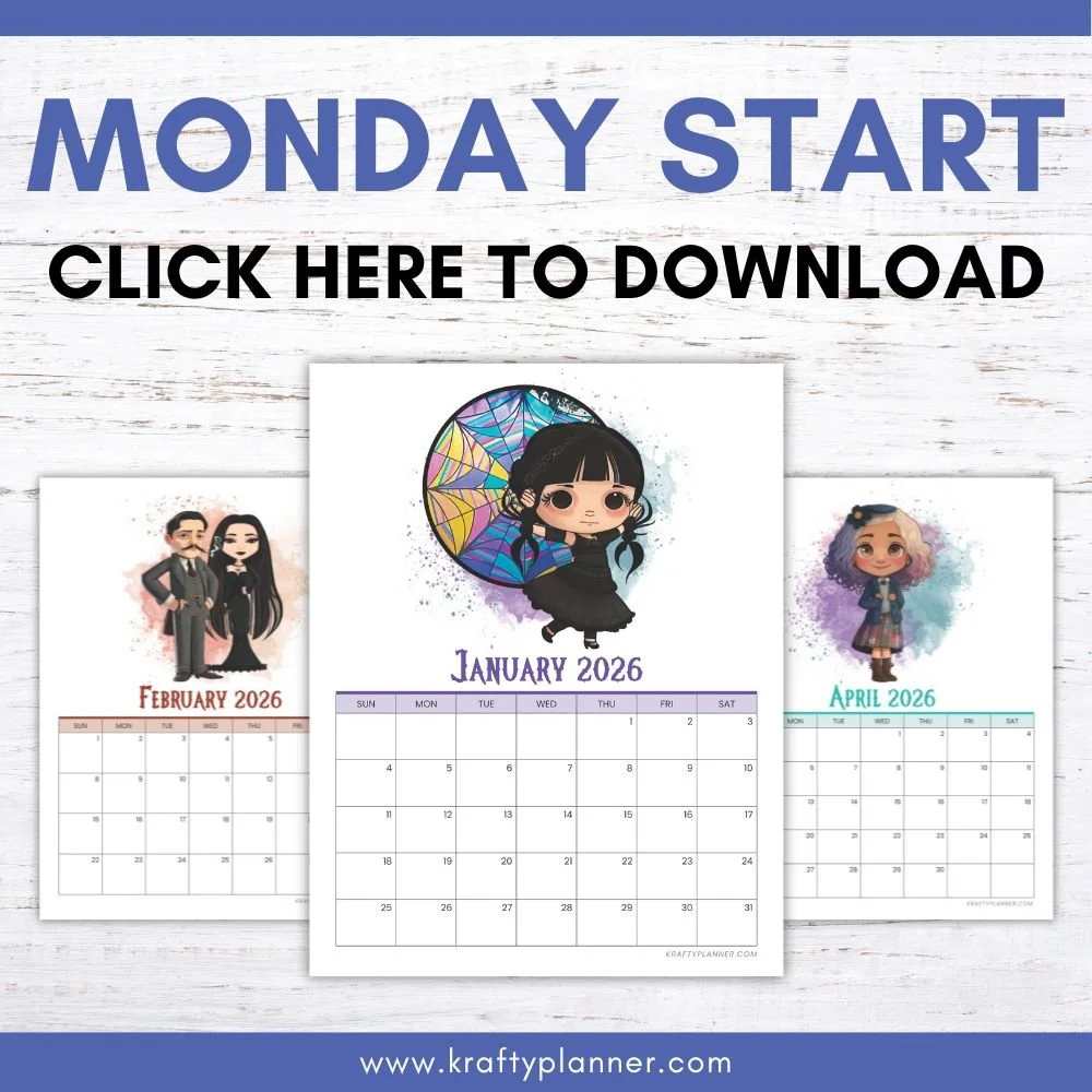 Free 2026 Wednesday Addams Calendar — Krafty Planner inside How Many Wednesdays Are There in 2026?