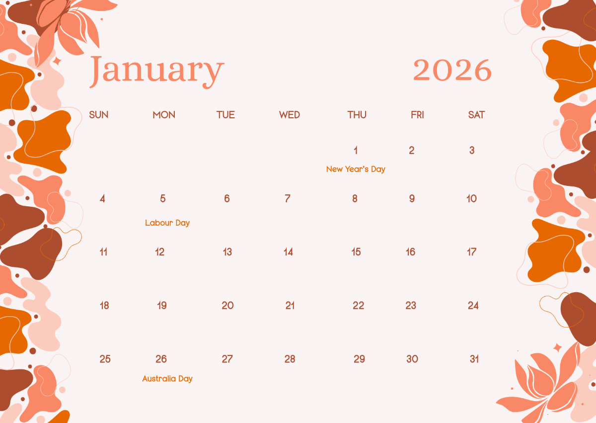 Free Aesthetic January 2026 Australia Calendar Template To Edit Online regarding Calendar For January 2026 Australia
