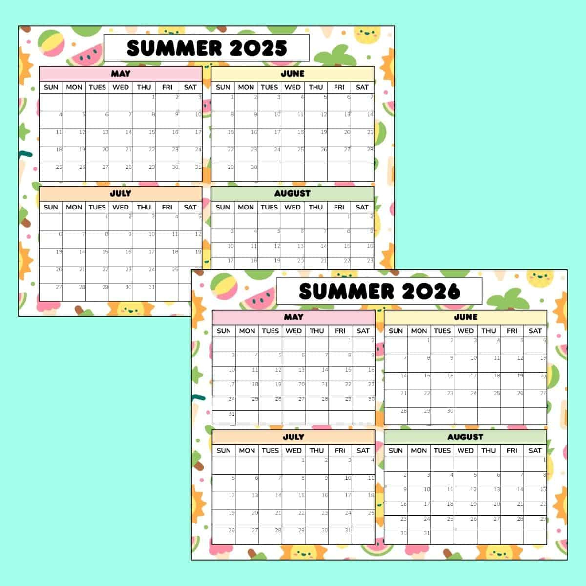 Free Cute Summer 2026 Calendar Printable Pdf with regard to Spring Break 2026 Calendar Printable