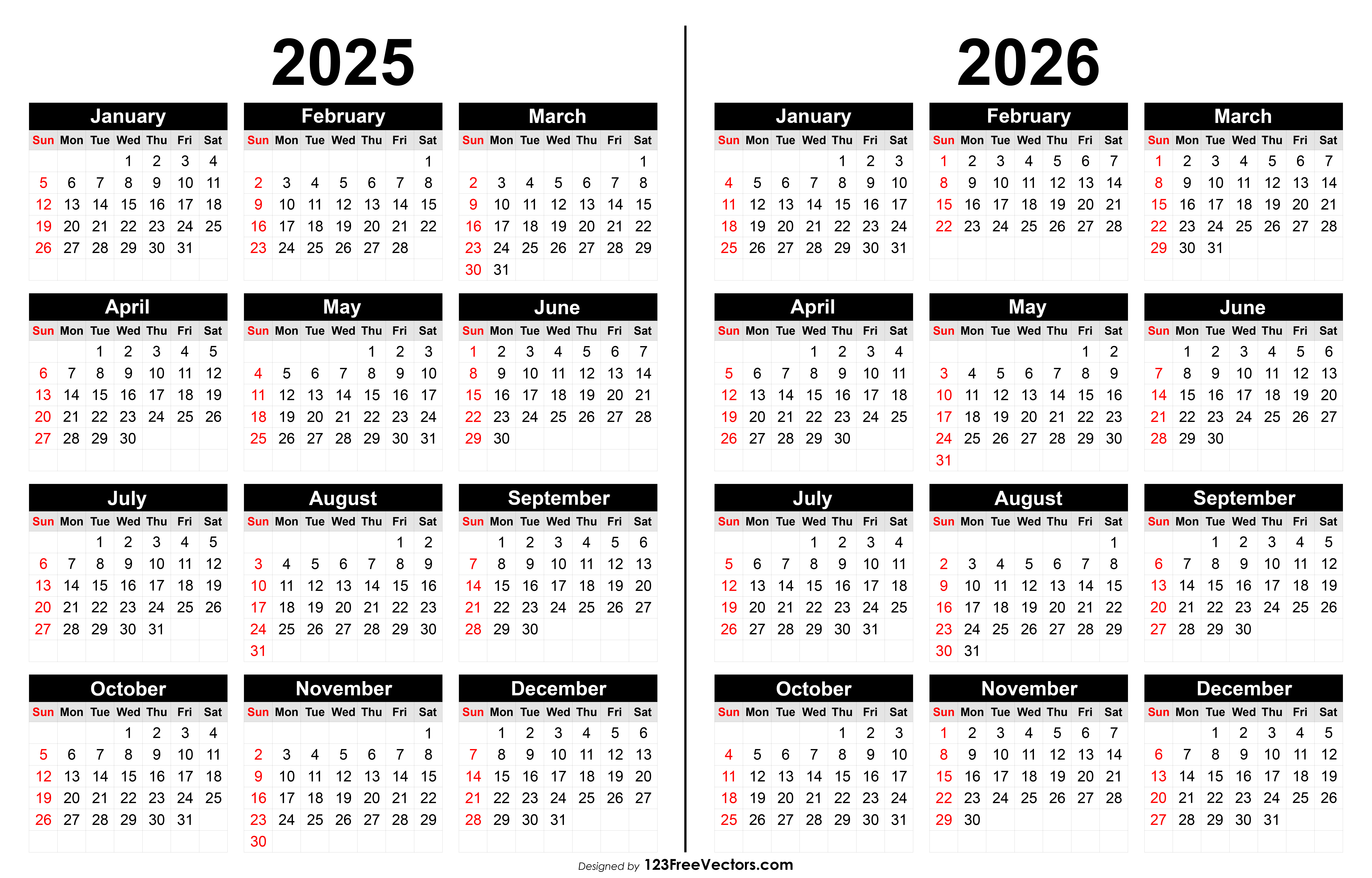 Free Download 2025 And 2026 Calendar Printable with 2025 Calendar 2026 Printable Us