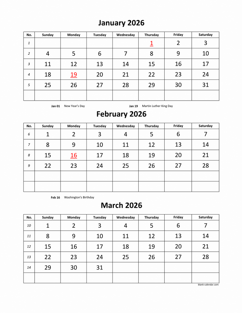 Free Download Printable Calendar 2026, 3 Months Per Page, 4 Pages inside 3 Month Printable Calendar 2026