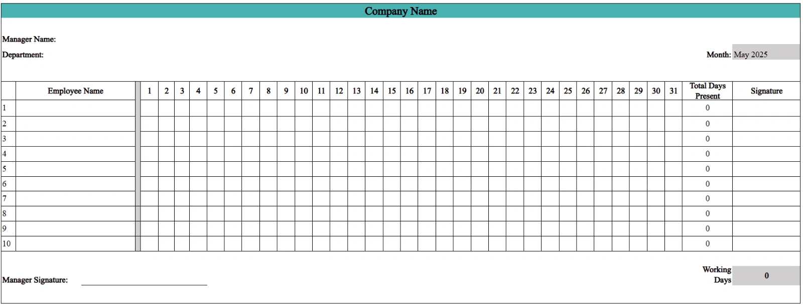 Free Employee Attendance Calendar Templates 2025 with Attendance Controller 2026 Printable