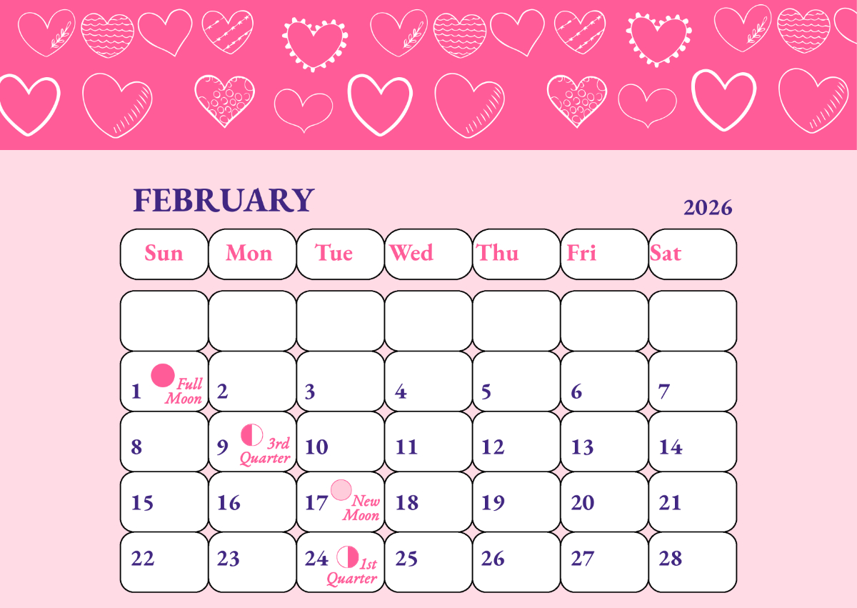 Free February 2026 Calendar With Moon Phases Template To Edit Online within Full Moon Calendar 2026 February