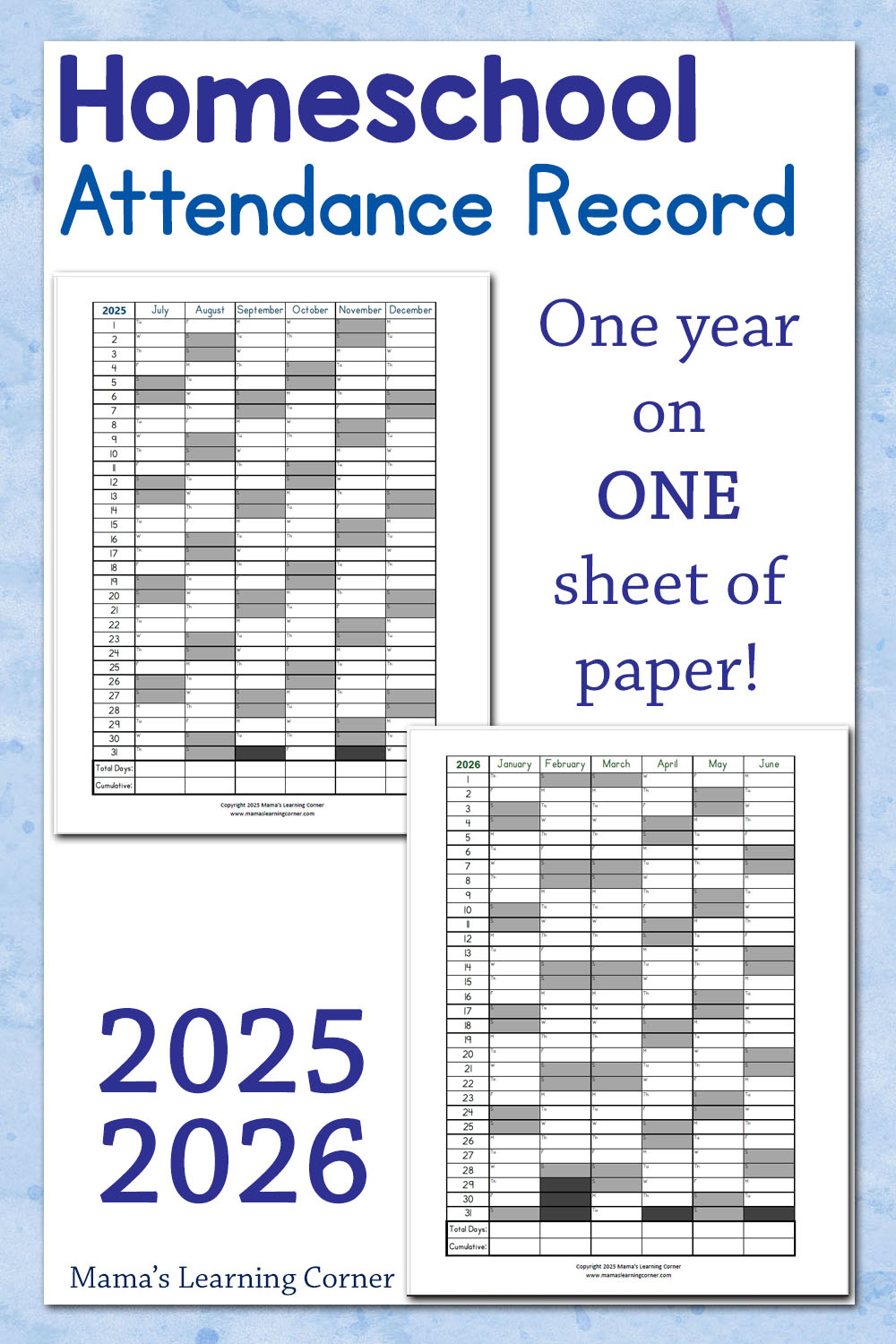 Free Homeschool Attendance Record For 2025–2026 - Mamas Learning throughout 2026 Attendance Schedule Printable