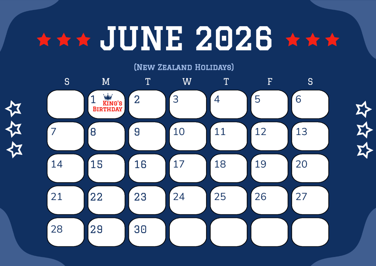 Free June 2026 New Zealand Calendar Template To Edit Online with Printable Calendar 2026 New Zealand