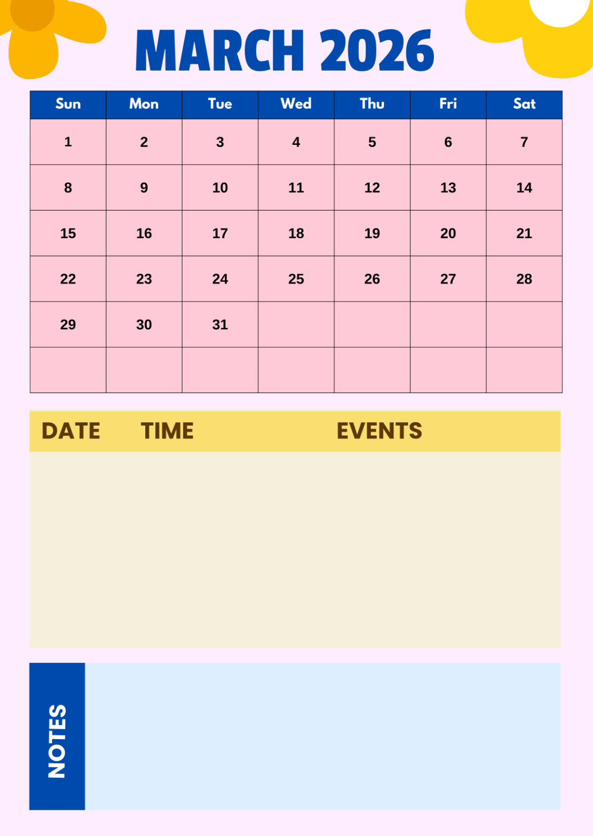 Free March 2026 Time And Date Calendar Template To Edit Online in Time and Date Calendar 2026 Printable
