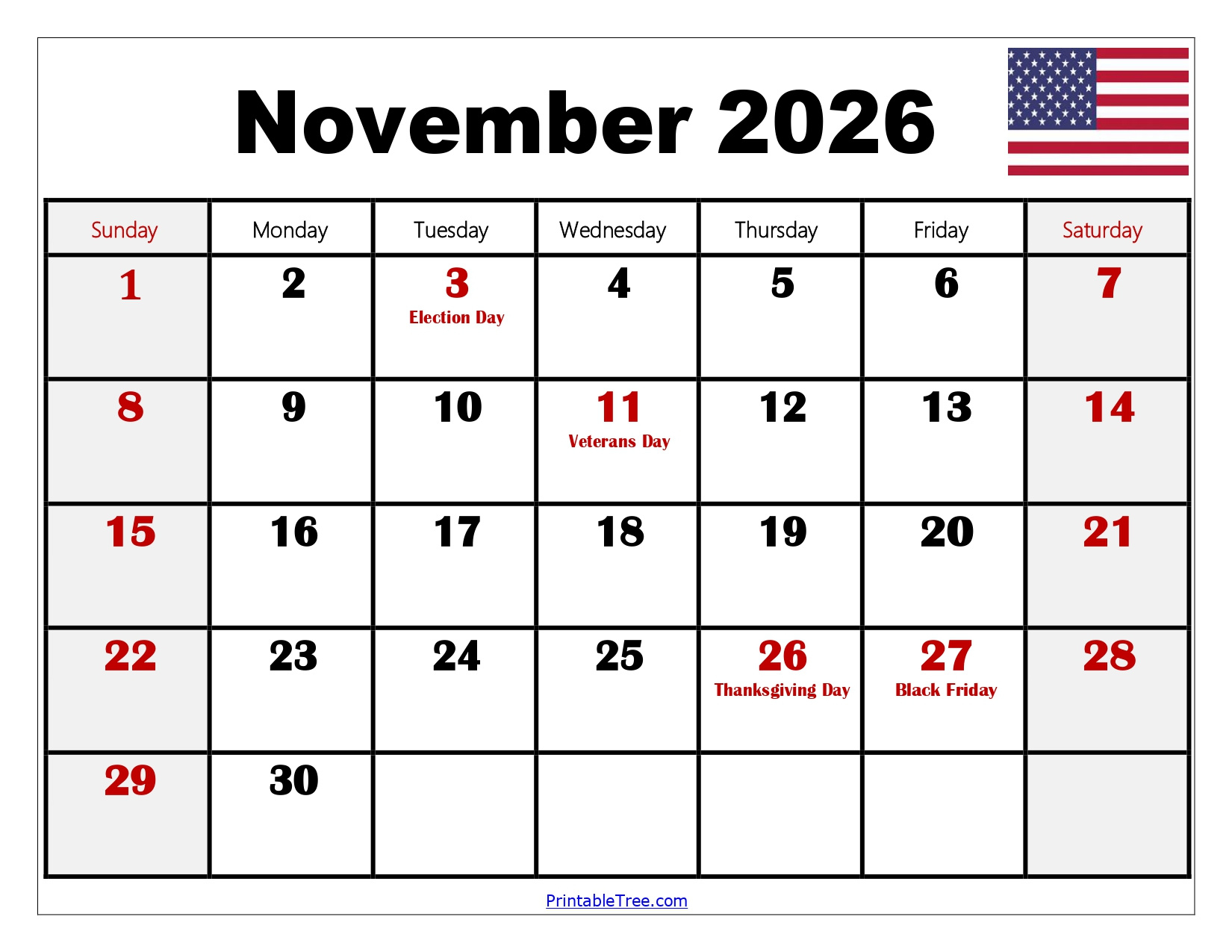 Free November 2026 Calendar Printable Pdf With Holidays Templates pertaining to Nov 2026 Calendar Printable Free