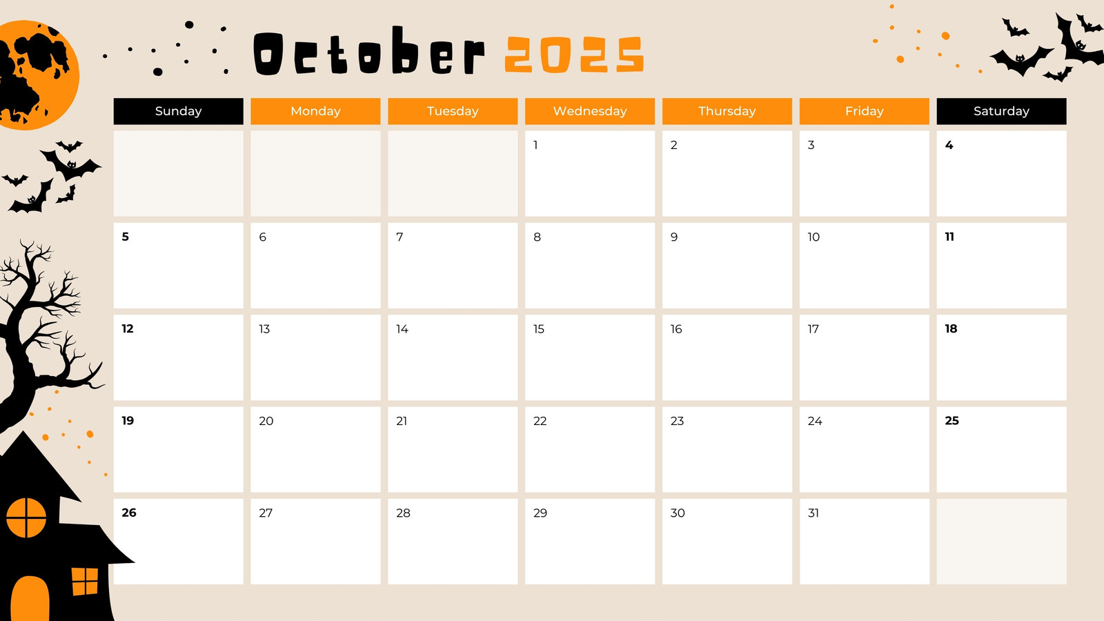 Free October 2025 Calendar Templates To Customize | Canva throughout October Halloween Calendar 2025 Printable