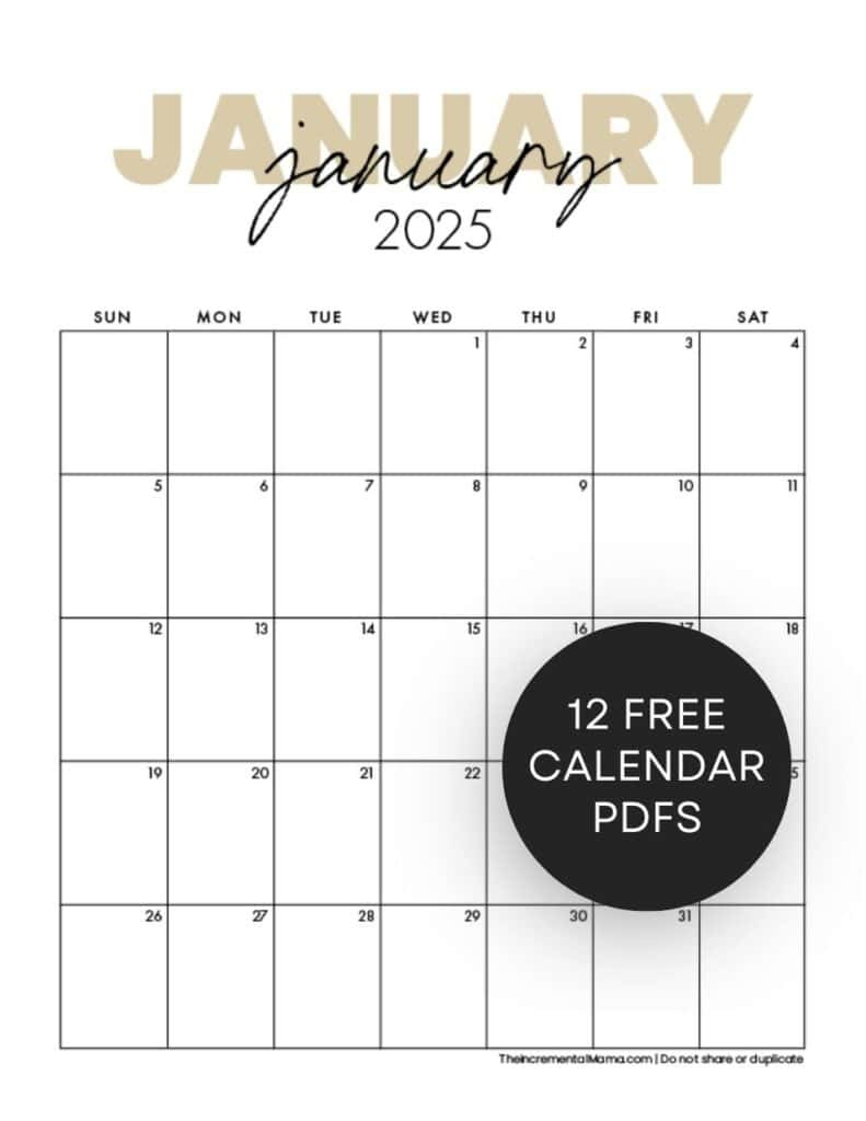Free Printable 2025 Monthly Calendar (January - December Pdfs with January - December 2025 Calendar Printable