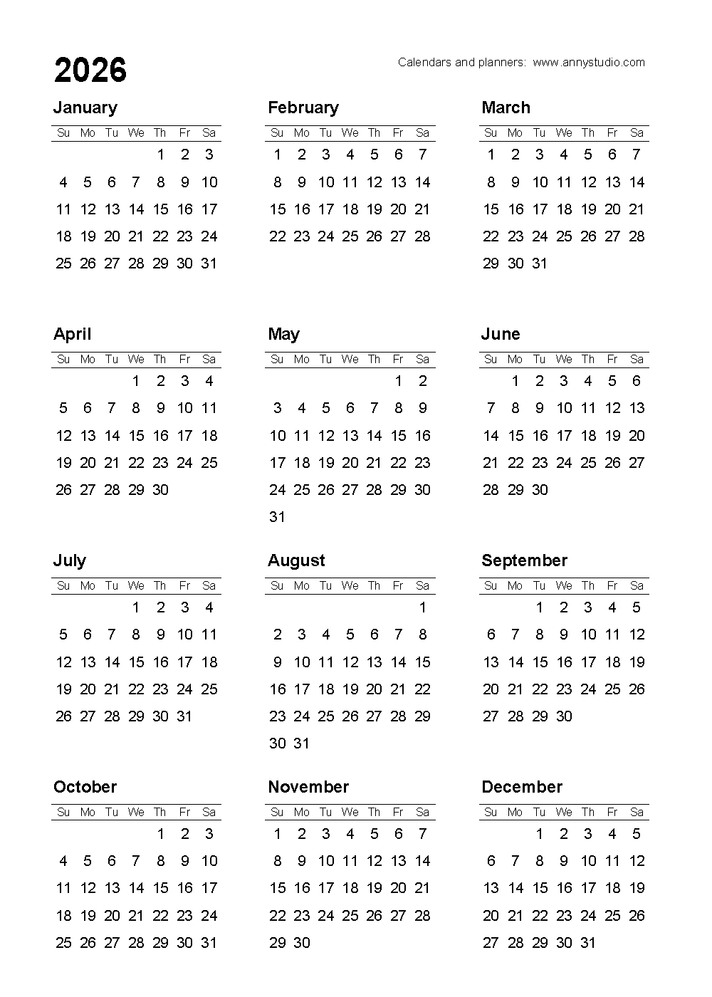 Free Printable Calendars And Planners 2026 And 2027 with 2026 Calendar Printable A4 Yearly