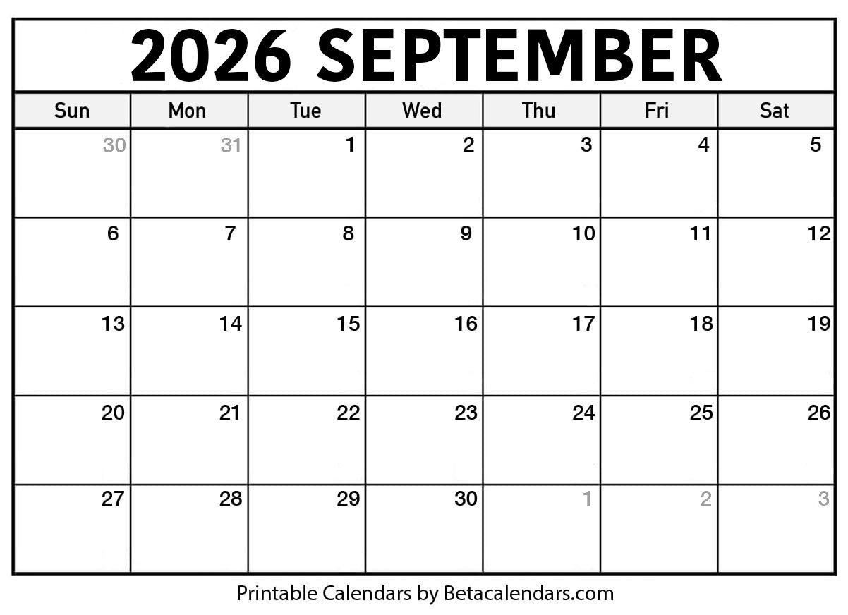 Free Printable September 2026 Calendar in 2026 Calendar Printable September