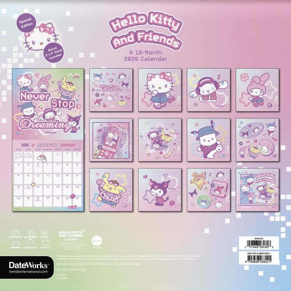 Hello Kitty And Friends Exclusive With Decal 2026 Wall Calendar intended for Hello Kitty Calendar 2026