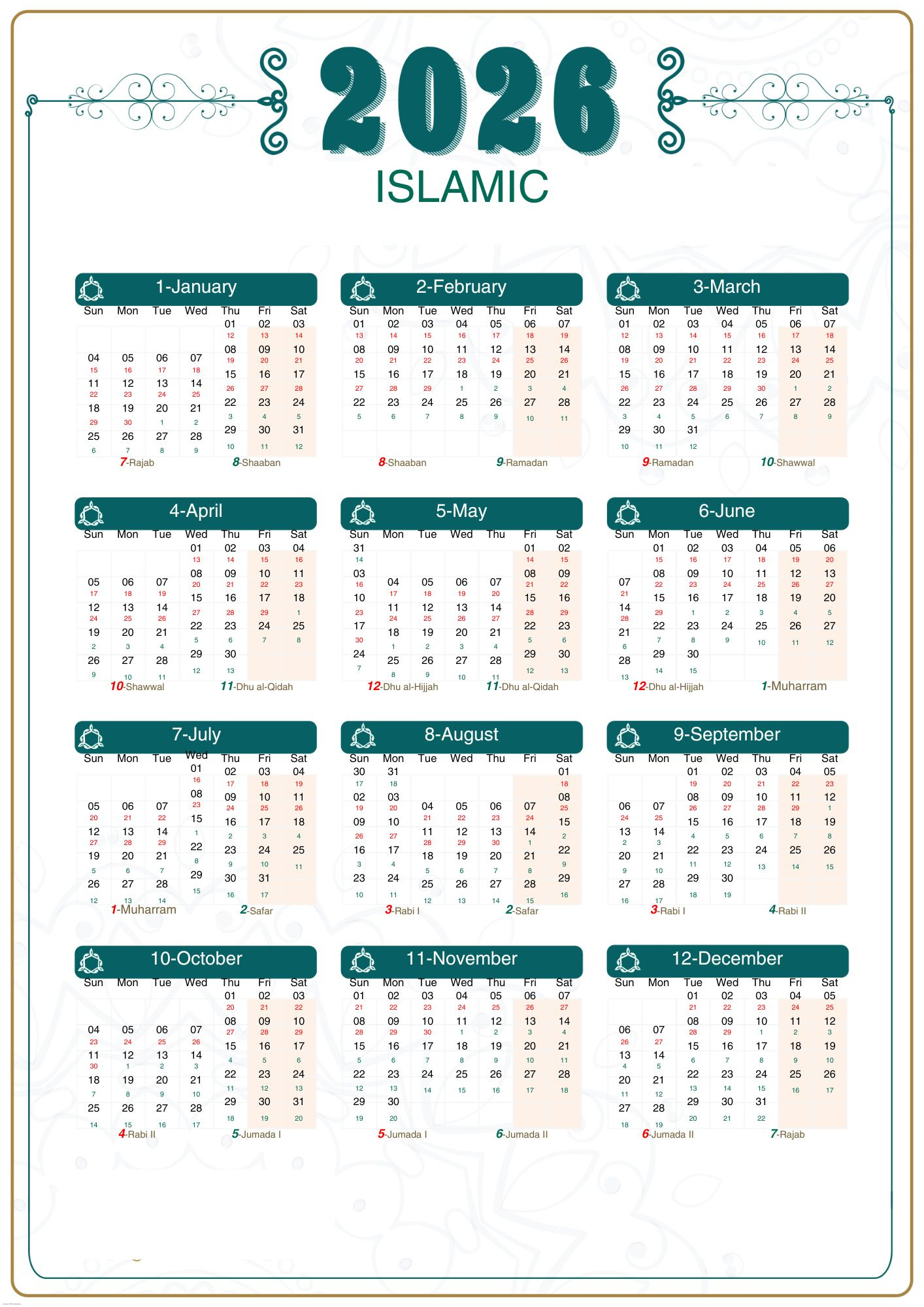 Islamic Calendar 2026 [Hijri Calendar 1448] for Islamic Calendar 2026 South Africa