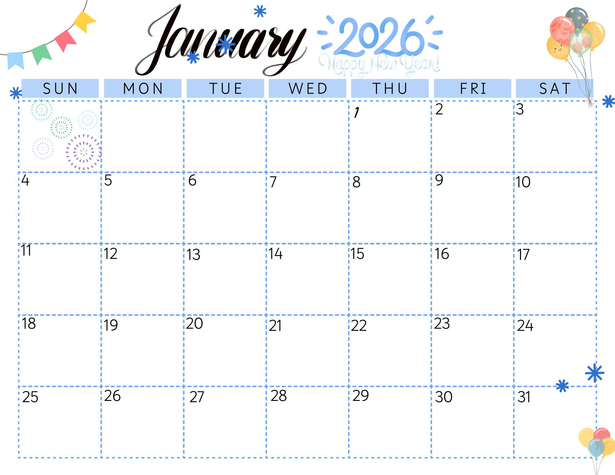 January 2026 Calendar (Digital, Printable) - Etsy Australia in Calendar For January 2026 Australia