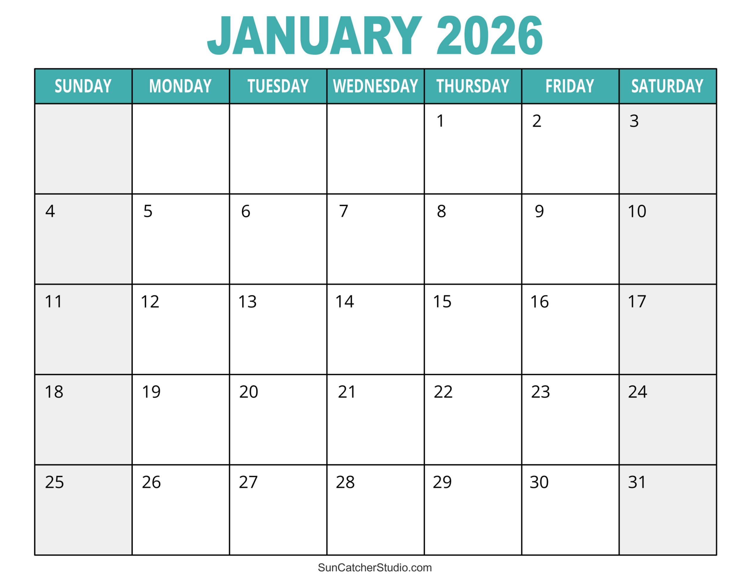 January 2026 Calendar (Free Printable) – Free Printables with regard to 2026 Calendar Printable One Month Per Page