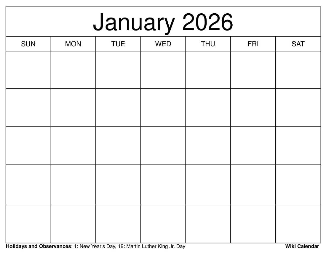 January 2026 Calendar - Printable Templates &amp;amp; More for January Calendar 2026 Printable Free