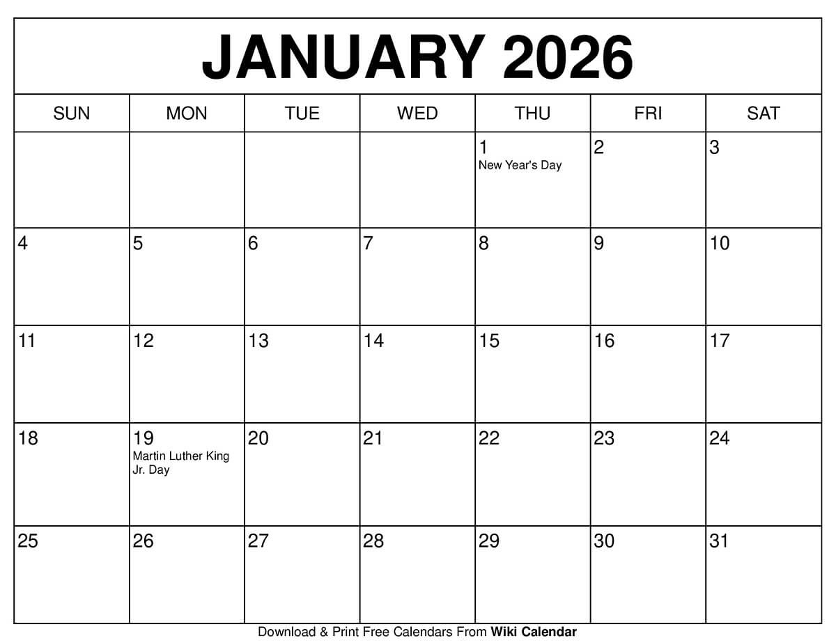 January 2026 Calendar - Printable Templates &amp;amp; More with regard to January 2026 Calendar Wiki Printable