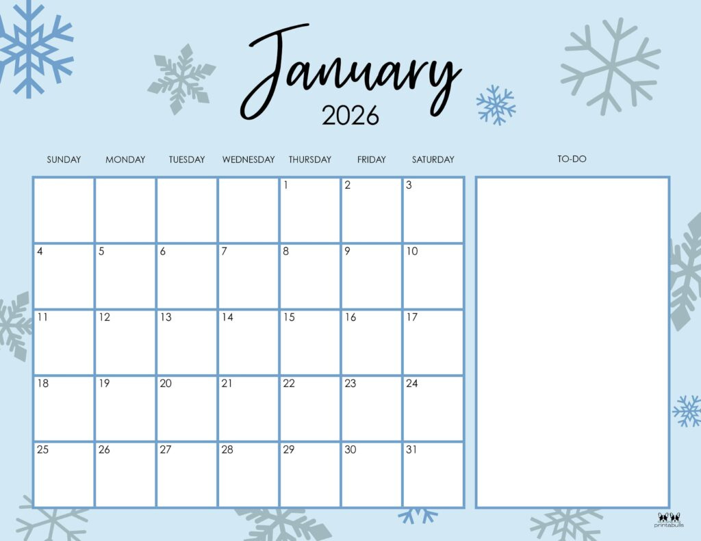January 2026 Calendars - 123 Free Printables | Printabulls for 2026 Calendar Printable Printabulls