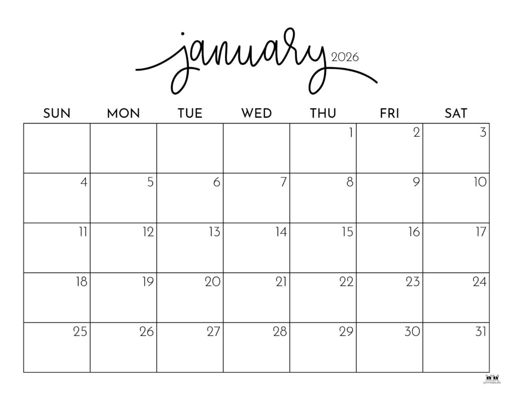 January 2026 Calendars - 123 Free Printables | Printabulls throughout Free Printable 2026 Coloring Pages Calendar January