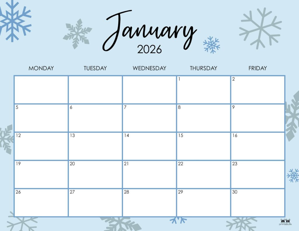 January 2026 Calendars - 123 Free Printables | Printabulls throughout January 2026 Daily Calendar Printable