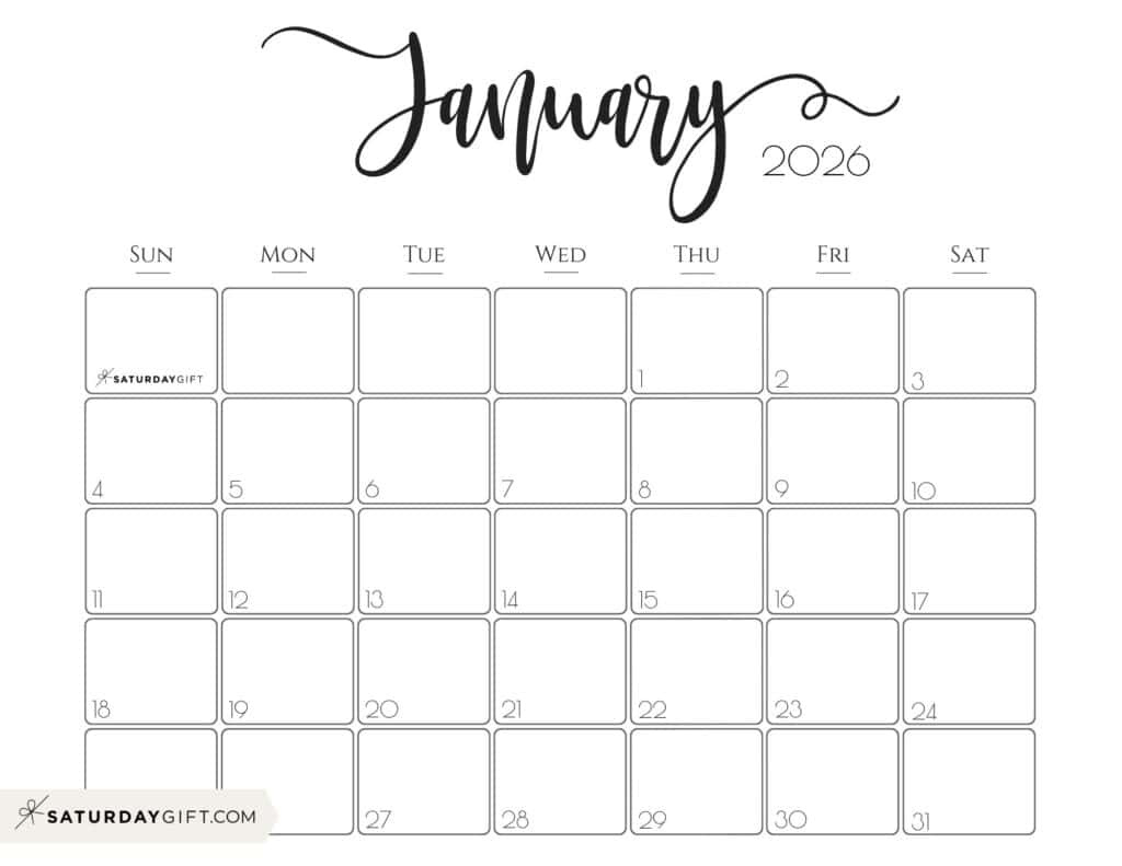 January 2026 Calendars - 23 Cute Free Printable Pdfssaturdaygift inside Free Printable Calendar 2026 January