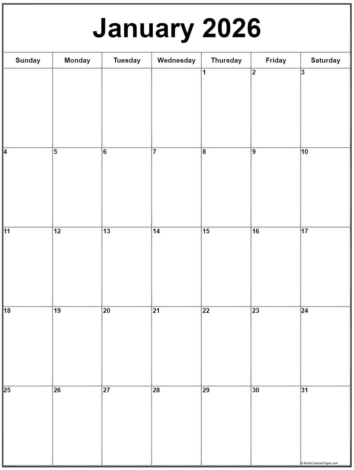 January 2026 Vertical Calendar | Portrait with regard to Free Printable Vertical Monthly Calendar 2026