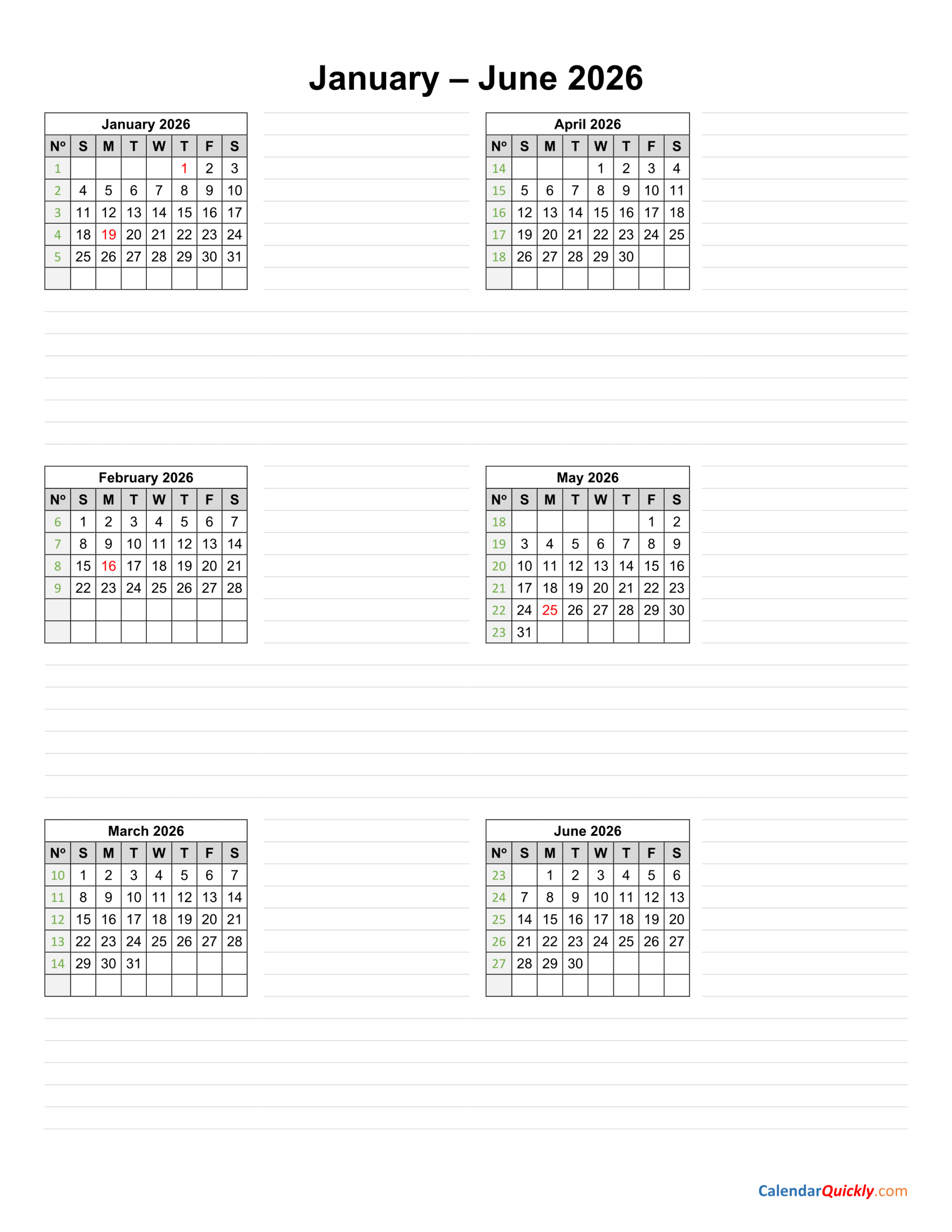 January To June 2026 Calendar Vertical | Calendar Quickly intended for January To June 2026 Calendar Printable