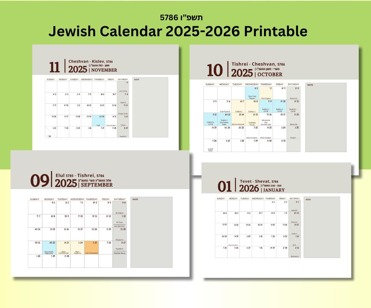 Jewish Calendar 2025-2026 Printable, Editable Canva Template with regard to Jewish Calendar 2026 Printable
