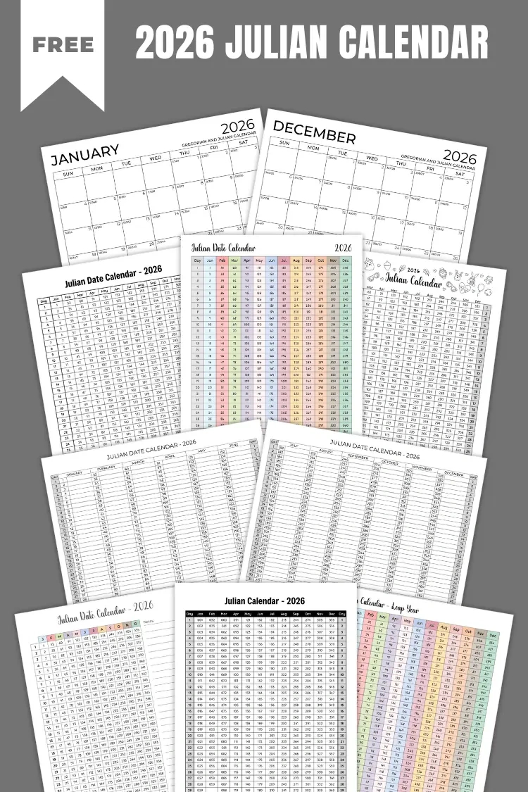 Julian Calendar 2026 | Free Pdf Printables with Julian Date Calendar 2026 - 2027