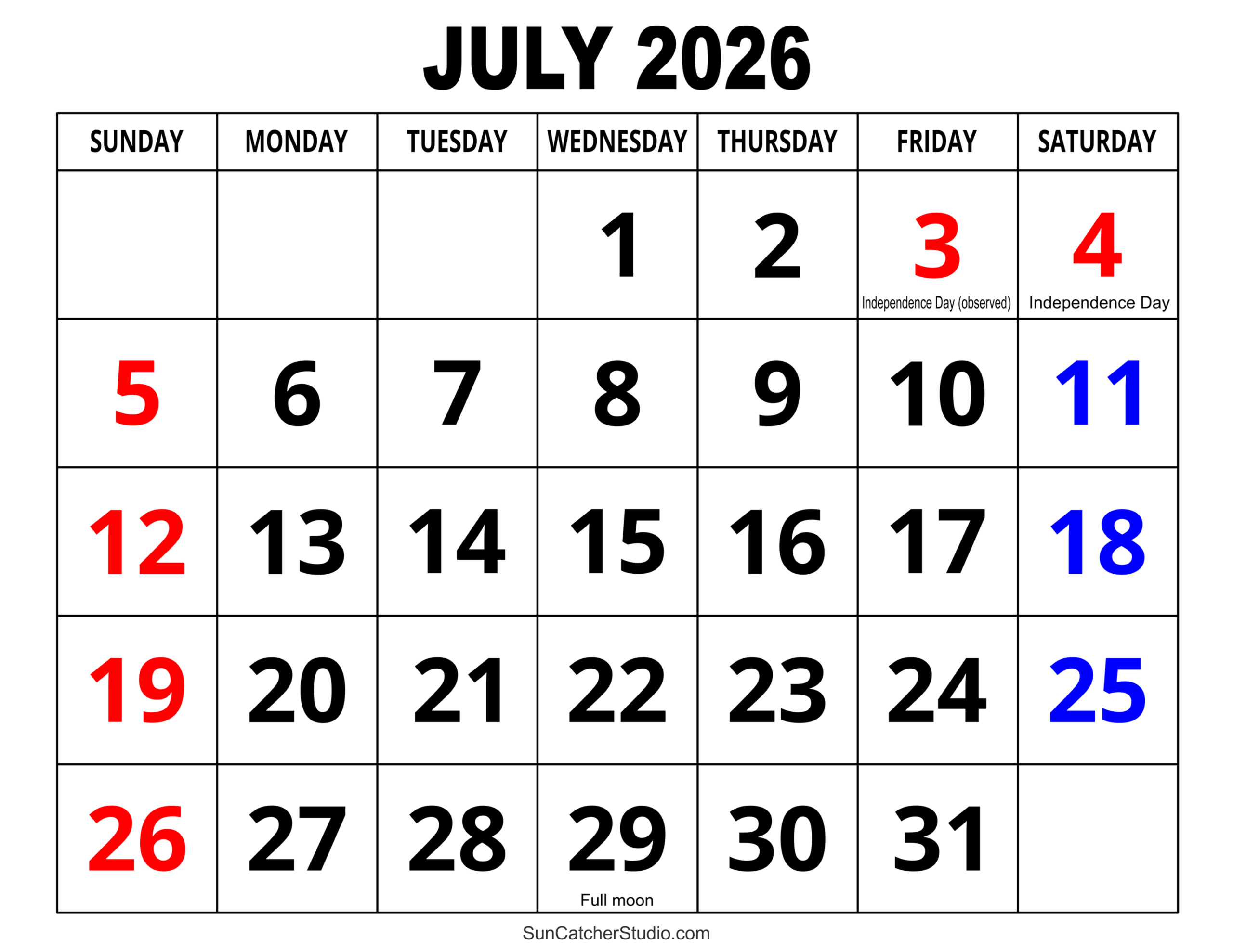 July 2026 Calendar (Free Printable) – Free Printables, Lettering within July 2026 Calendar Printable