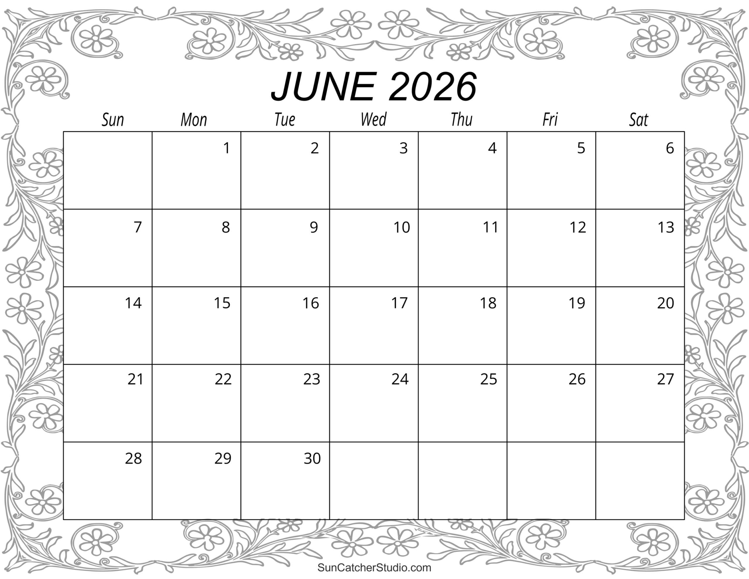 June 2026 Calendar (Free Printable) – Free Printables, Lettering inside June Calendar 2026 Printable