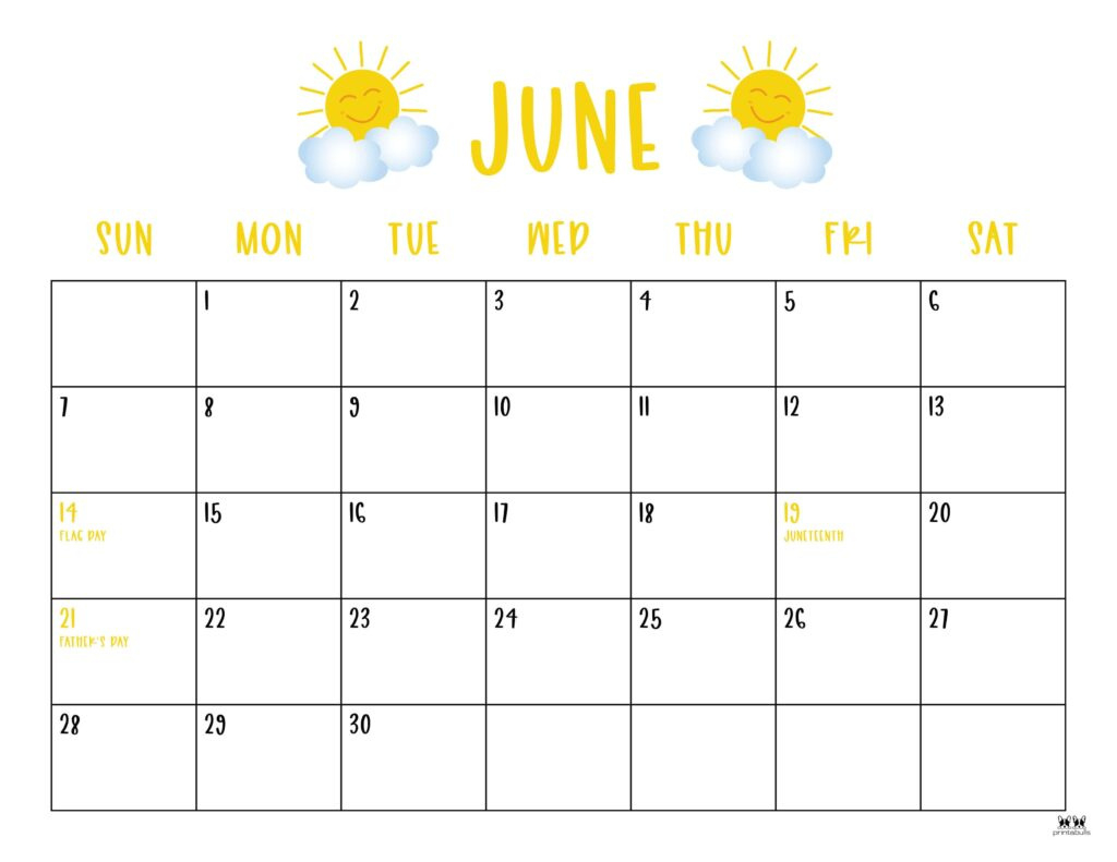 June 2026 Calendars - 123 Free Printables | Printabulls throughout June 2026 Calendar Printable