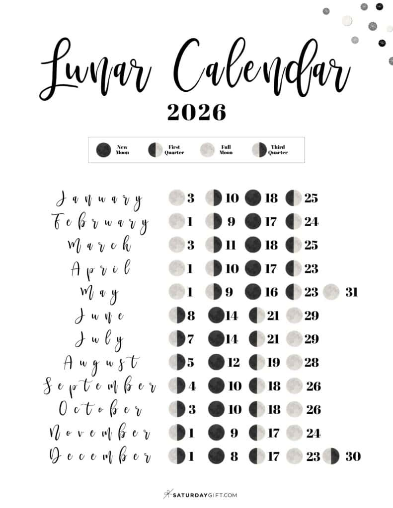 Lunar Calendar 2026 - 12 Moon Phase Calendar Printables inside Moon Phase Calendar 2026 Printable