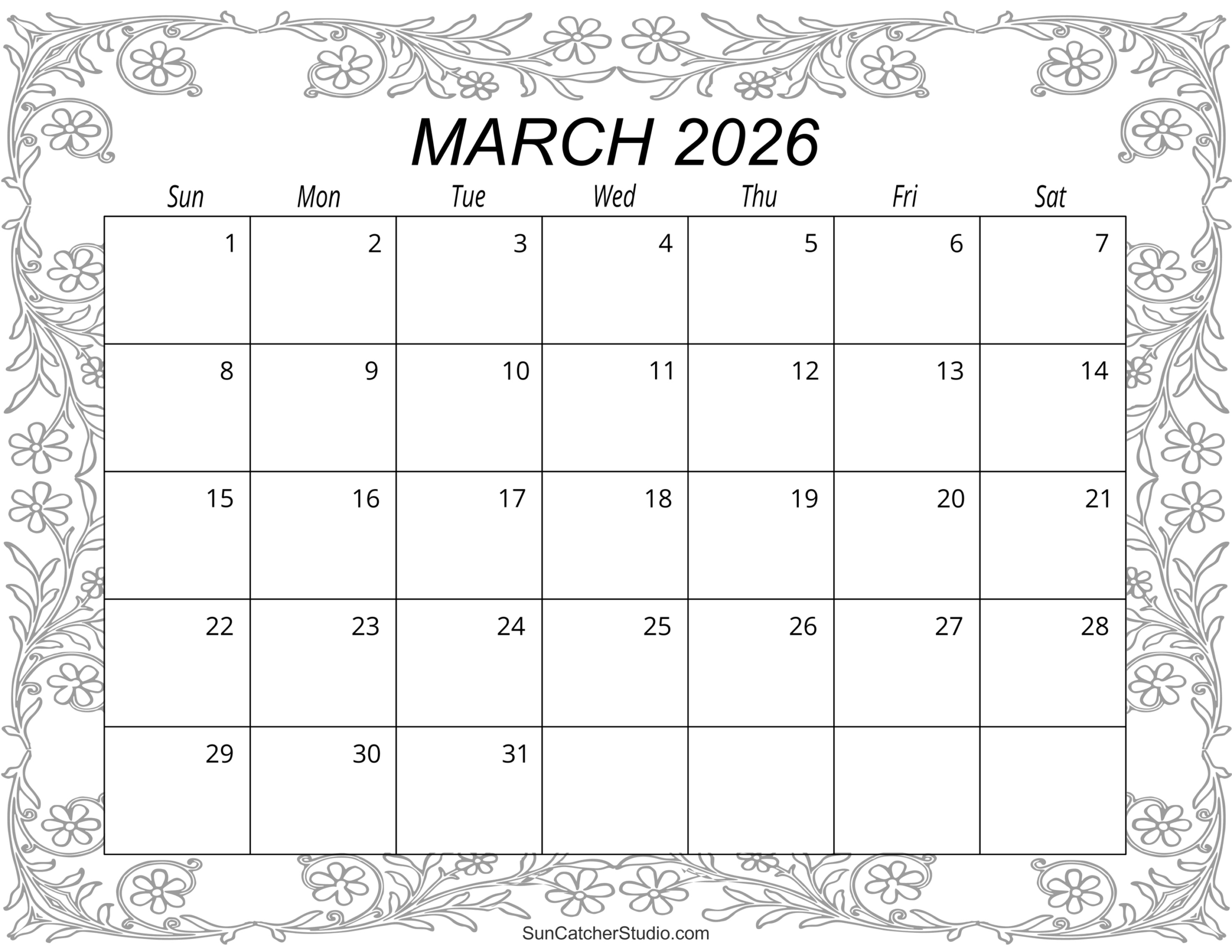March 2026 Calendar (Free Printable) – Free Printables, Lettering within March 2026 Calendar Printable Free