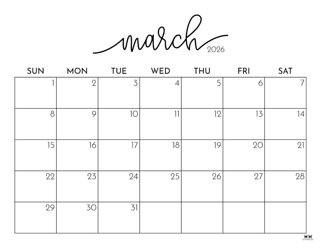 March 2026 Calendars - 123 Free Printables | Printabulls regarding 2026 Calendar Printable March