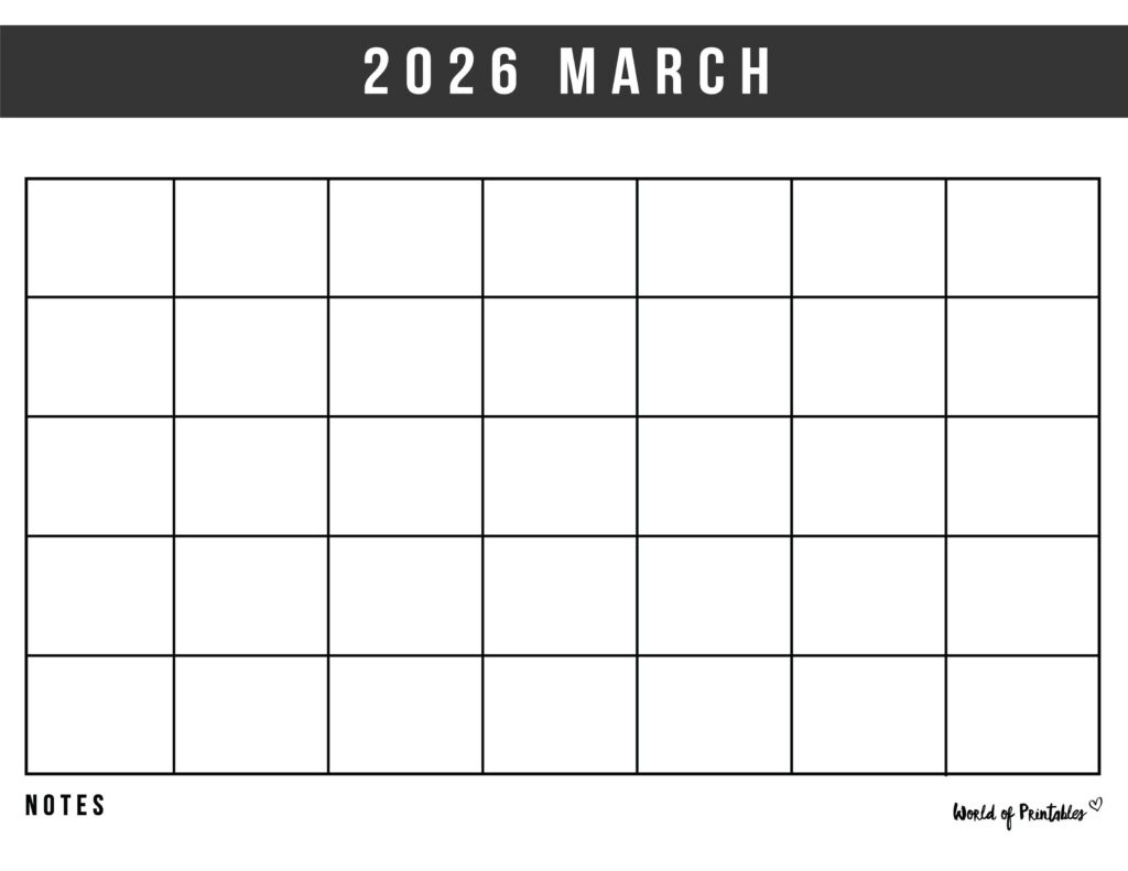 March 2026 Calendars - 200 Free Printable Pdf Designs - World Of within March 2026 Calendar Printable Free