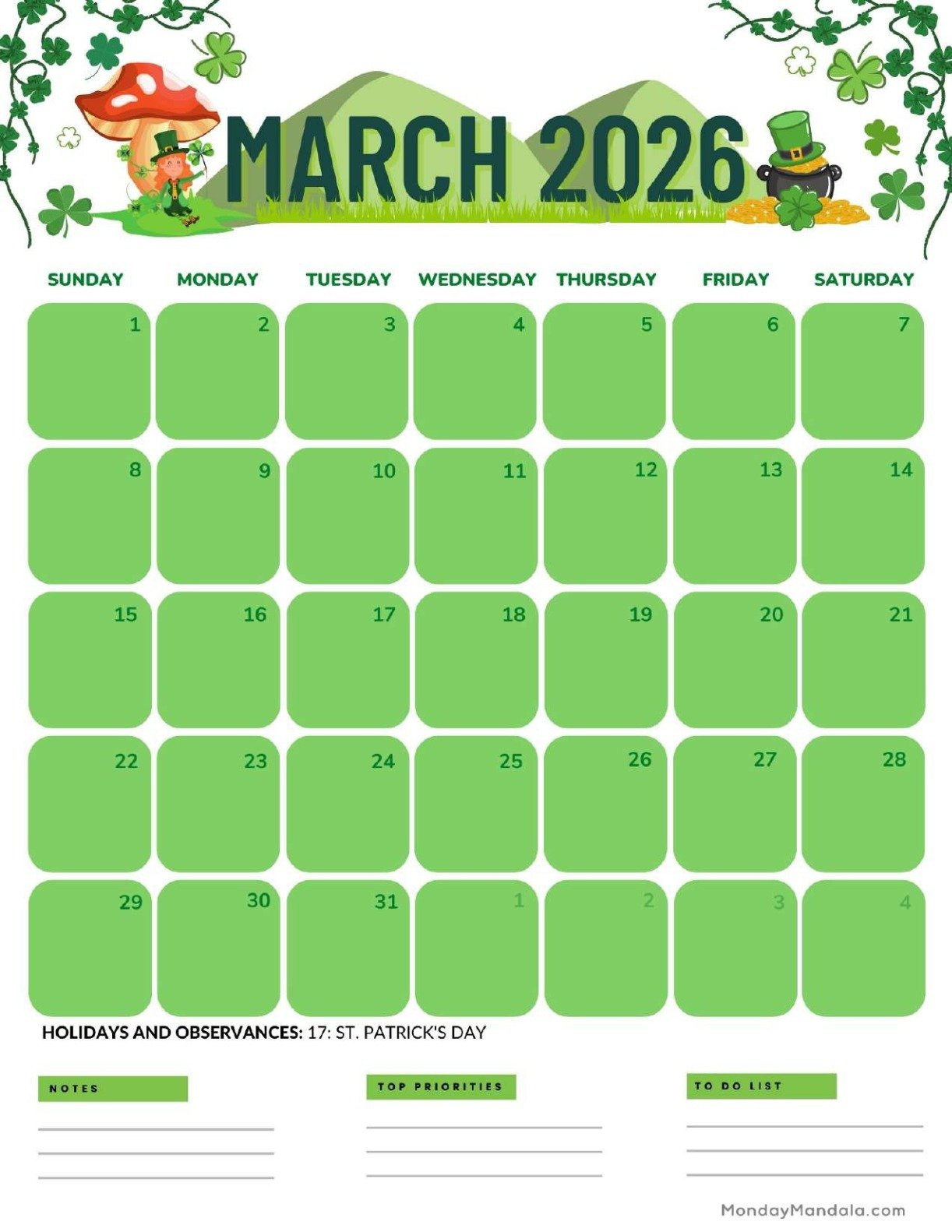 March 2026 Calendars (Free Pdf Printables) with March 2026 Calendar Printable