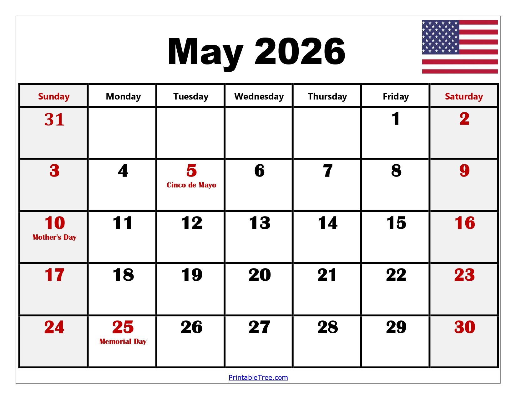 May 2026 Calendar Printable Pdf With Holiday Templates Free with May 2026 Calendar Printable