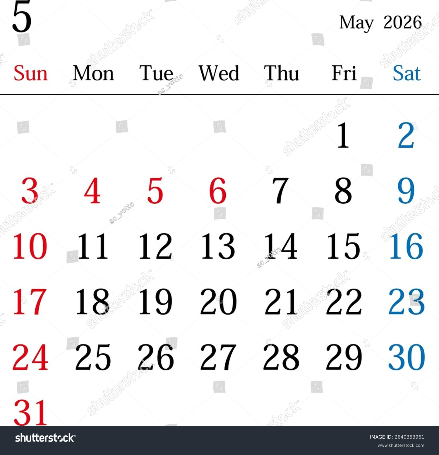 May 2026 Japan Calendar Holidays Stock Vector (Royalty Free pertaining to Japanese Calendar 2026 With Holidays
