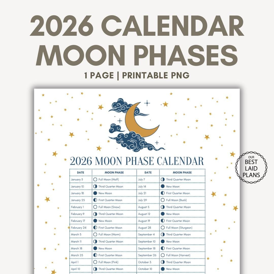 Moon Phase Calendar 2026 Printable, Lunar Cycle Calendar 2026 throughout Moon Phase Calendar 2026 Printable