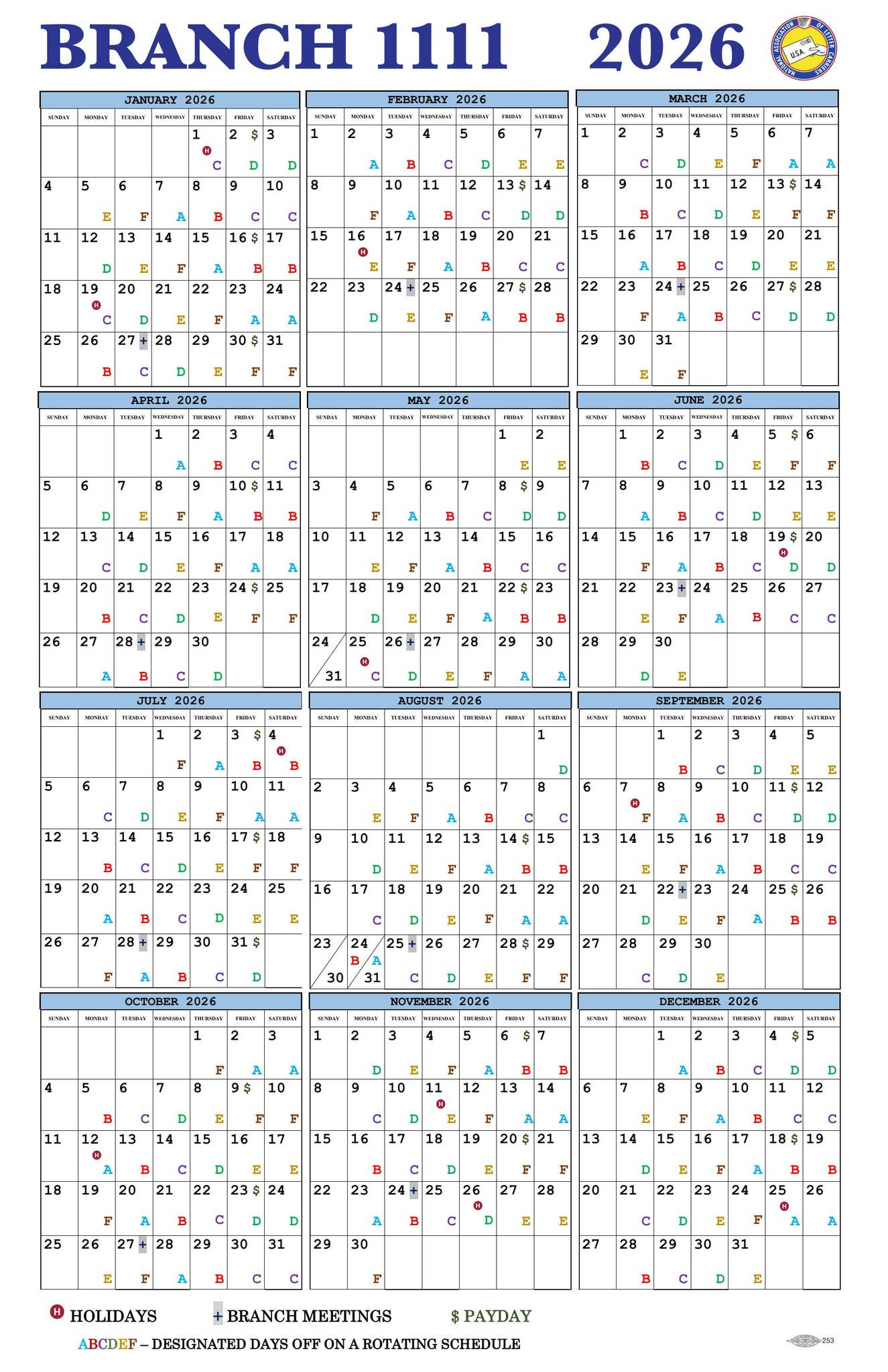 Nalc Calendar 2026-Proofnalc Branch 1111 - Issuu with USPS Color Coded Calendar 2026 Printable