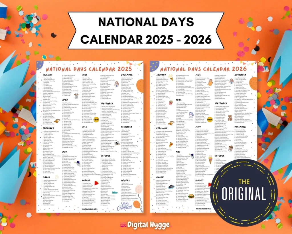 National Days Calendardigital Hygge intended for National Day Calendar 2026 Printable Free