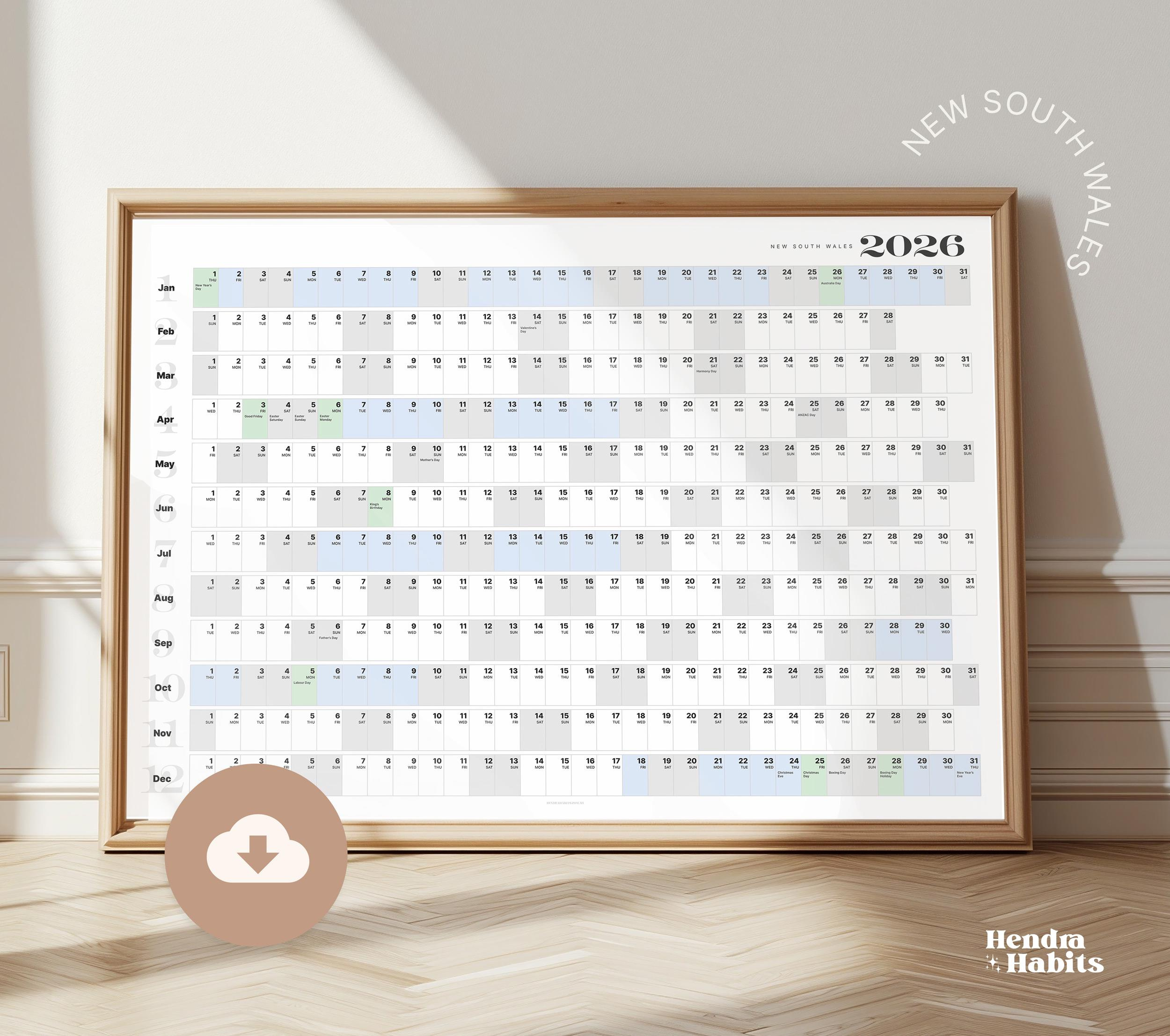 New South Wales, Australia Calendar 2026 | Wall Planner ~ Includes regarding Nsw Catholic School Holidays 2026 Calendar