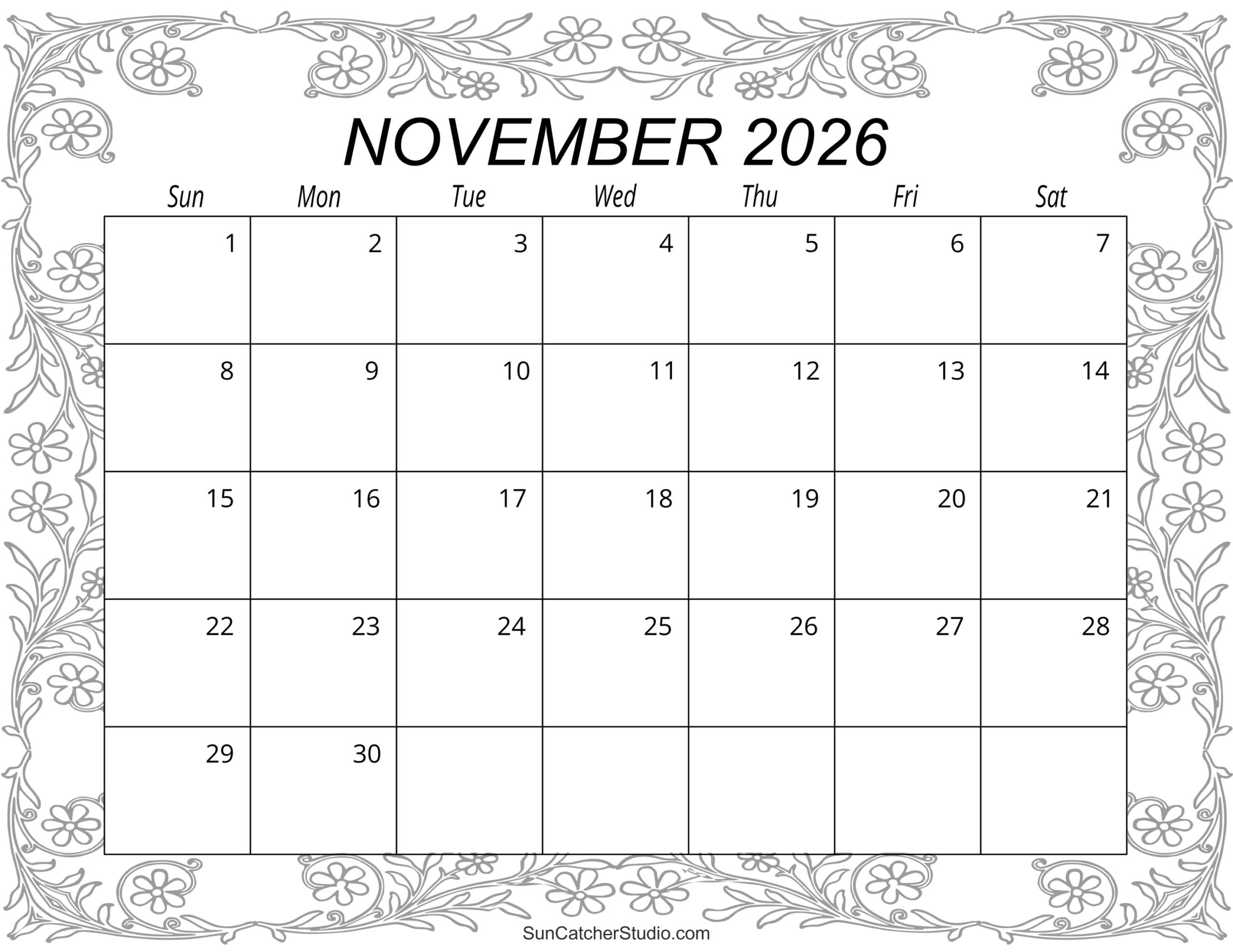 November 2026 Calendar (Free Printable) – Free Printables throughout Nov 2026 Calendar Printable Free