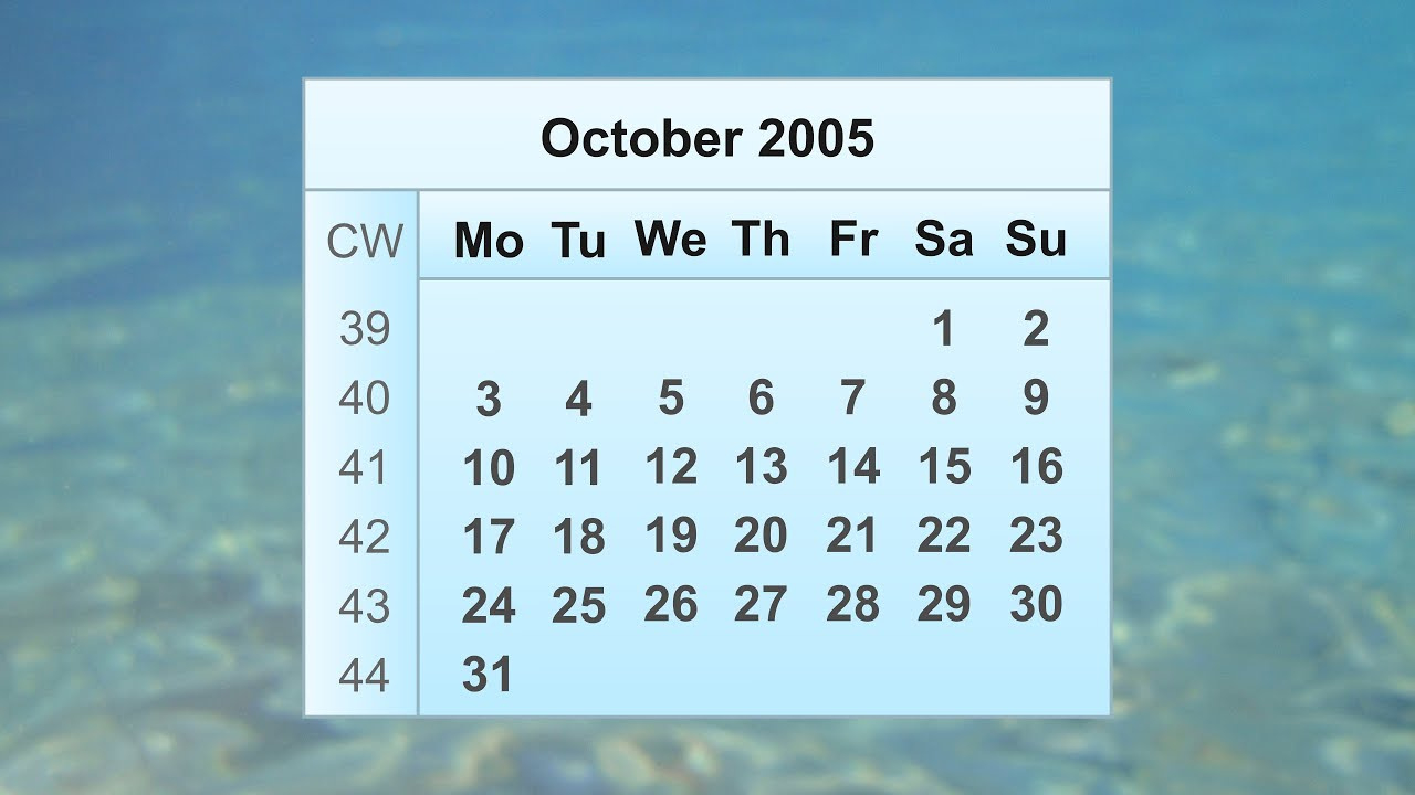 October 2005 Calendar in Calendar Of 2005 October