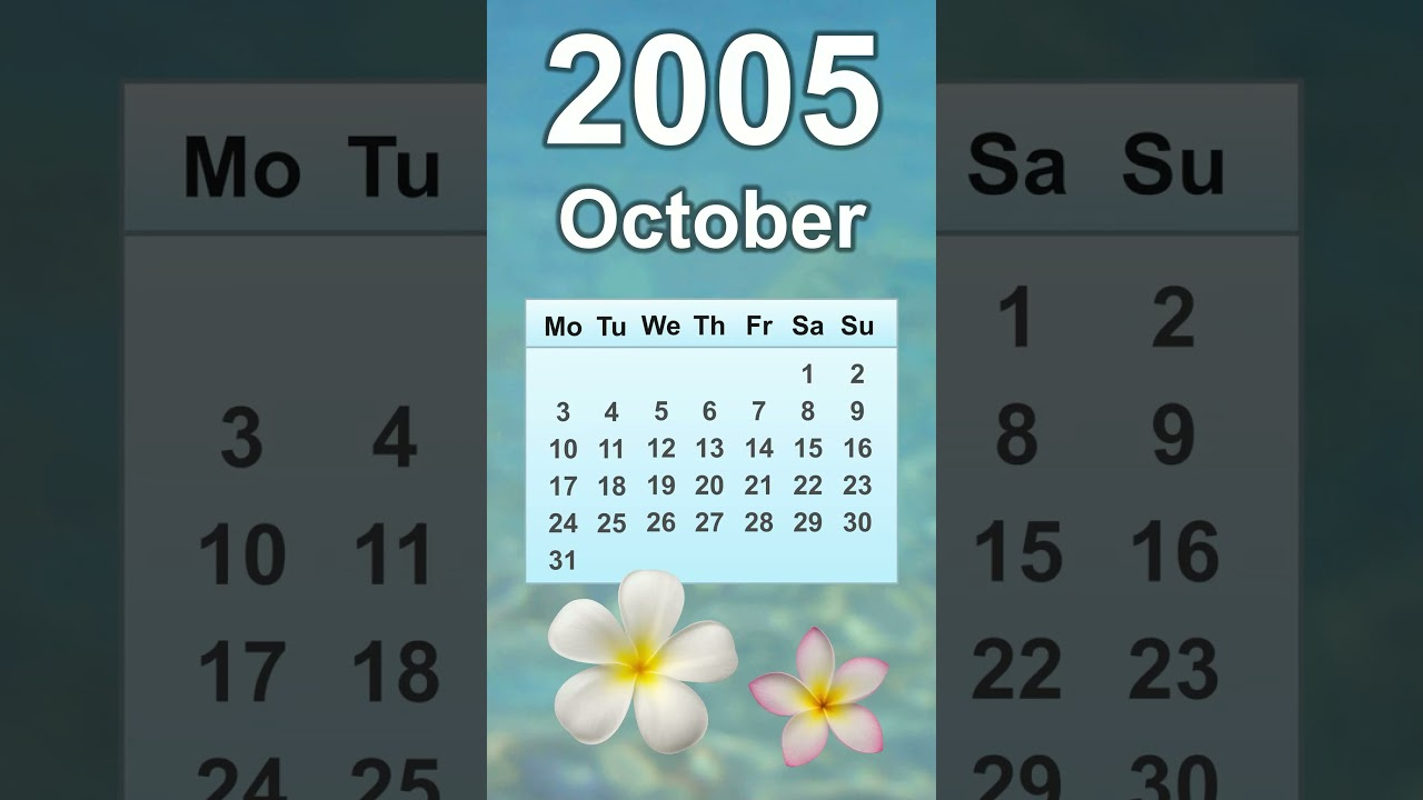 October 2005 Calendar - Youtube pertaining to Calendar Of 2005 October